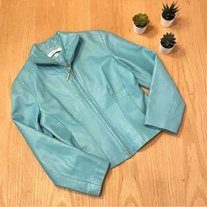 Sienna Studio Women’s Y2K Tiffany Blue / Turquoise Zip Up Leather Jacket